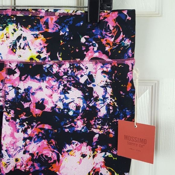 Mossimo Black Pink Print Floral Leggings Large - Picture 5 of 8